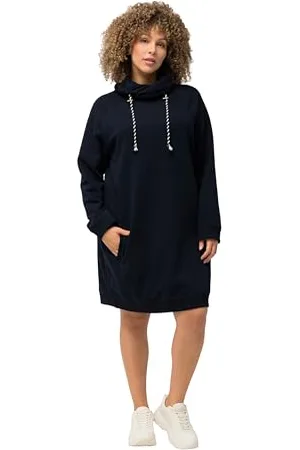 Ulla Popken Sukienka damska Sweatkleid, Stehkragen, Langarm, Taschen, Marine, 48-50