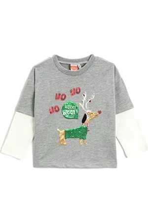 Koton Babyboys Christmas Themed Long Double Layer Sleeve Sequined Detail Crew Neck T-Shirt, , 6-9 Miesi?ce