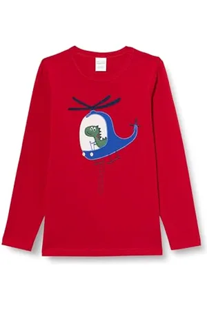 Green Cotton Chłopięca Hello Flying Dino L/S T Blouse, , 128