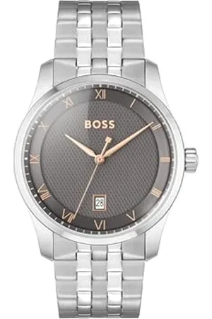 HUGO BOSS Analogowy zegarek kwarcowy dla mężczyzn Kolekcja Principle ze skórzanym lub stalowym paskiem, , One Size, Klasyczny minimalistyczny zegarek