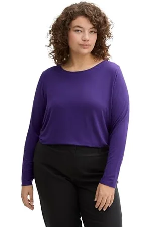 TOM TAILOR Plussize Basic koszulka damska z długim rękawem z kołnierzem w kształcie litery U, , 50