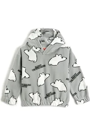 Koton Babyboys Fleece Bear Printed Hoodie Elastic Cuffs and Waist Sweatshirt, , 2-3 Lat