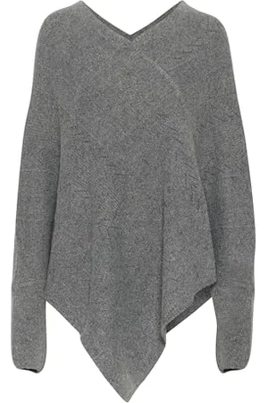 Cream Damskie ponczo z dekoltem w serek wzór z okrągłym dekoltem w szpiczasty Hem Batwing Sleeves, , rozmiar uniwersalny