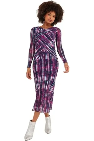 Joe Browns Moda Damska Asymetryczna Rozciągliwa Siateczka Drukowana Bodycon Midi Sukienka Slim Fit, Fioletowa, UK 12, , 38