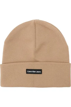 Calvin Klein Męska czapka INST Patch Beanie K50K512142, beżowa (trawertyn), jeden rozmiar, , Rozmiar uniwersalny