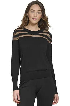 DKNY Damski sweter Crewneck Sheer Mesh Yoke Stripe, , S