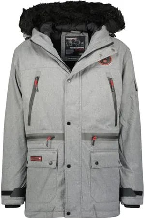 Geographical Norway Cayran Men Parka, długa, ciepła, jesienno-zimowa, wodoodporna kurtka z kapturem, outdoorowa futrzana kurtka wiatrówka, męska (jasnoszara M), , M