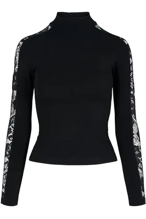 Urban classics Damska bluza z długim rękawem, w paski, z koronką, , M