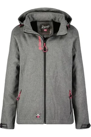 Geographical Norway Tereze Damska, wodoodporna kurtka softshellowa z kapturem, outdoorowa kurtka wiatrowa, do aktywności na świeżym powietrzu, na wędrówki, na narty, jesień, zima, wiosna, jasnoszara