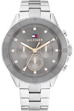 Tommy Hilfiger Analogowy wielofunkcyjny zegarek kwarcowy dla kobiet ze srebrną bransoletką ze stali nierdzewnej - 1782742