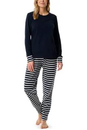 Schiesser Damen Schlafanzug lang Set mit Bündchen weiche Baumwolle - Nightwear