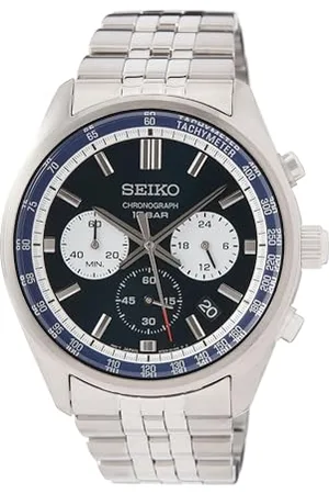 Seiko Męski zegarek analogowy z białą tarczą ze stali nierdzewnej, , Nowoczesny