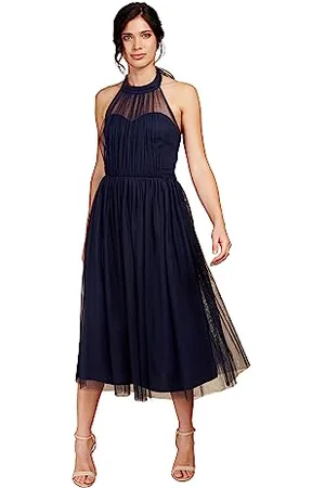 Little Mistress Damska granatowa sukienka midi dla druhny, , 36