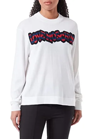 Moschino Damski sweter o regularnym kroju z długim rękawem z prążkowanym logo, , 44