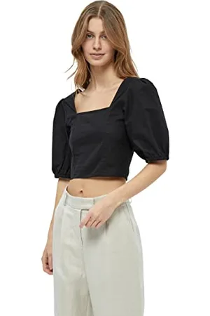 Minus Damska bluzka Shelba Cropped Linen 4, czarna, 12, Czarny, 38