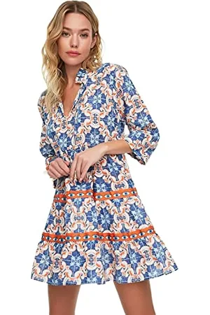 Trendyol Damska mini podstawowa, luźna, tkana sukienka, bardzo kolorowa, 42, , 40