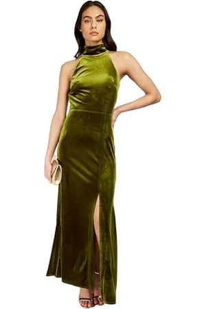 Little Mistress Damska sukienka maxi z aksamitu limonkowego, , 42