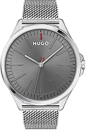 HUGO BOSS Analogowy zegarek kwarcowy dla mężczyzn ze srebrną bransoletką z siatki ze stali nierdzewnej - 1530135, , bransoletka