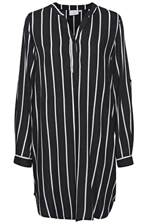 Kaffe Damska koszula tuunic z roll up Sleeves Oversized Long Bluzka Casual Dress, czarna/chalk Stripe, 38