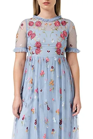 Frock and Frill Damska haftowana sukienka w kwiaty na specjalne okazje, morski, lodowy niebieski, 10