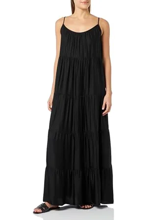 Cream Kremowe damskie Maxi Slip Dress Spaghetti Straps Luźny Fit Flared Tiers A-Line, , M