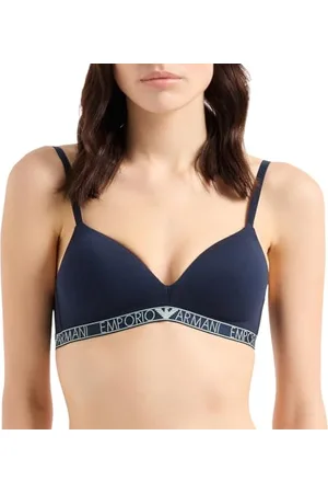 Emporio Armani Elastyczne bawełniane ćwieki Logoband wyściełany trójkątny biustonosz, , XL