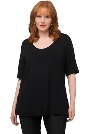 Ulla Popken Damski duży rozmiar, duże rozmiary, plus size, t-shirt z przodu, dwuwarstwowy dekolt w serek, pół rękawy 50+, , 58-60