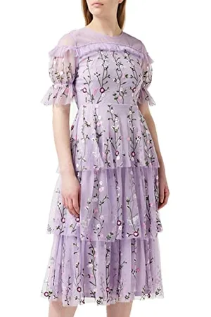 Frock and Frill Damska kwiecista haftowana sukienka na specjalne okazje, liliowa, 12, , 38