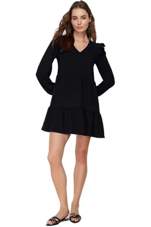 Trendyol Woman Small Mini Ruffle Hem V-Neck Woven Sukienka Damska, , 34