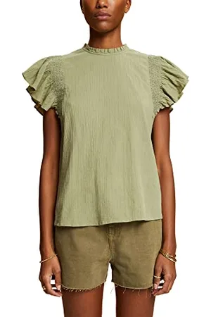ESPRIT Edc by Bawełniana bluzka z falbankami, Light Khaki, M