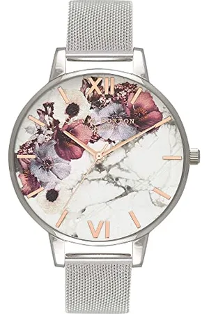 Olivia Burton Analogowy zegarek kwarcowy dla kobiet ze srebrną bransoletką z siatki ze stali nierdzewnej - OB16MF09, , Zegarek
