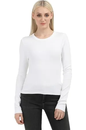 Calvin Klein Jeans Damska Tkana Etykieta Rib Długi Rękaw J20J224454, Inne Topy, Biały, M, , M