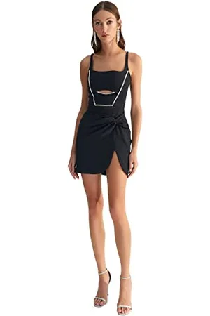 Trendyol FeMan Shift Regular Fit tkana sukienka, czarna, 34, , 32