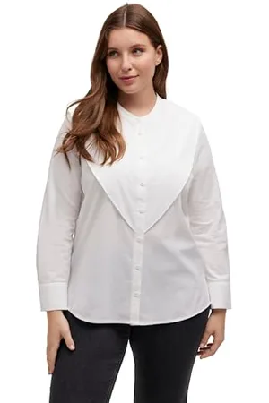 Ulla Popken Damska bluzka z bib, offwhite, normalna, , 58-60