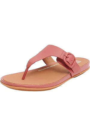 FitFlop Damskie sandały Gracie z gumową klamrą skórzane japonki, czerwone , 3 UK, Ciemnoczerwony, 36 EU