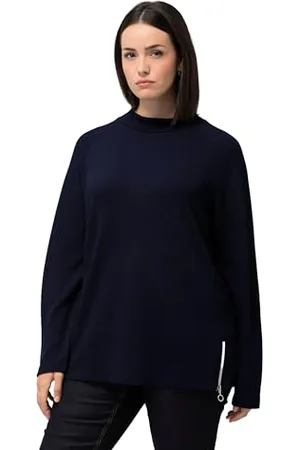 Ulla Popken Damska bluza z długim rękawem, prążkowana, stójka, zamek błyskawiczny, , 42-44