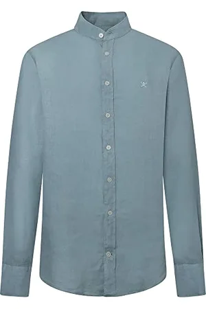 Hackett Męska odzież barwiona lniana P koszulka, Duck Egg, XXL, , XXL
