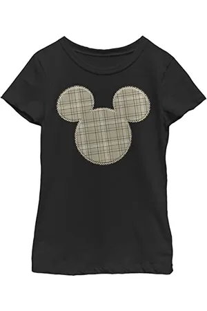 Fifth Sun Little, Big Disney Classic Plaid Patch Mickey Girls Short Sleeve Tee Shirt, Black, XL, , XL