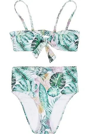 Urban classics Damski zestaw bikini, dwuczęściowy damski kostium kąpielowy z topem typu bandeau, damski wzór z wysokim stanem, rozmiary XS-XL, , XS
