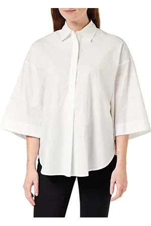 French Connection Damska koszulka Rhodes Sustainable Poplin z krótkim rękawem Popover Button Down Shirt, lniana biała, L, , L