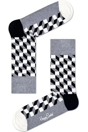Happy Socks Filled Optic, kolorowe i zabawne, Skarpety dla kobiet i mężczyzn, Czarny-Szary-Biały (36-40)