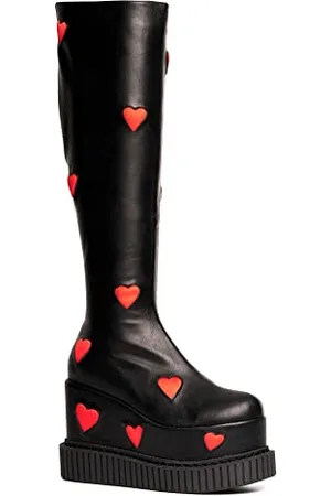Lamoda Madly in Love, damskie buty do kolan, czarne PU/czerwone serce, 40 EU, , 40 EU