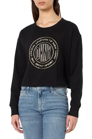 DKNY Damski sportowy sweter damski metaliczny medalion logo Cropped sweter, , M