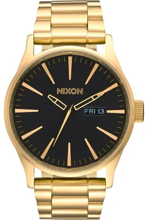 Nixon Sentry SS zegarek męski ze stali nierdzewnej dzień/data, 42 mm, WR, 100 metrów, A356, Czarny/złoty, Jeden rozmiar, Bransoletka