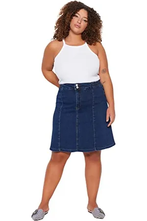 Trendyol Spódnica plus size - niebieska - mini, ciemnoniebieska, 46, , 44