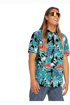 Volcom Męska koszula z guzikami w kwiaty marmur Ss, , M