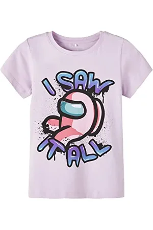 NAME IT NKFASMARI AMONGUS SS Top Sky T-shirt dziewczęcy, kolor różowy, 122 W / 128 l, , 122/128 cm