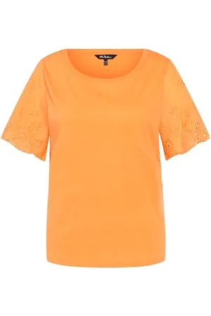 Ulla Popken Damskie, duże rozmiary, t-shirt, koronka, dekolt w łódkę, z dzwonkiem, , 42