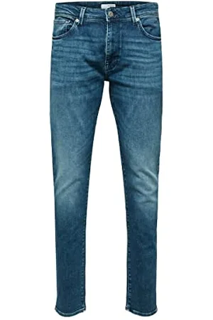 SELECTED Męskie dżinsy SLH175-SLIMLEON 31601 -SLIM Fit -niebieskie - Medium Blue, , 33W / 34L