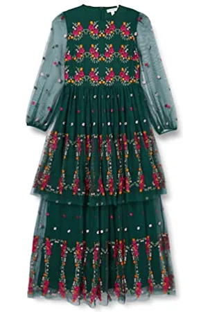 Frock and Frill Damska kwiecista haftowana sukienka na specjalne okazje, zielona, 10, , 36